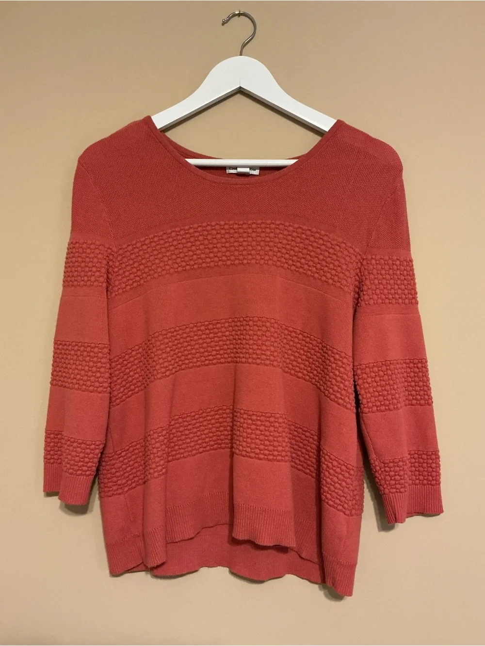 croft & barrow Coral Crewneck Sweater with Textured Stripes